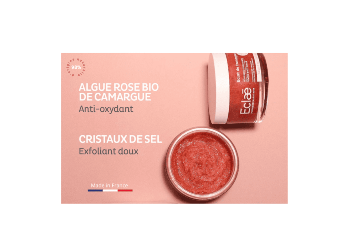 Test gratuit Eclae Gommage Corps Éclat de Camargue cristaux de sel algue rose bio anti-oxydant vegan made in France juin 2026