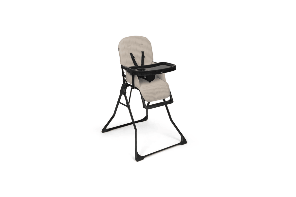 Chaise haute pliante Hauck Sit N Go beige noir plateau amovible porte-gobelet harnais 5 points évolutive 6 mois à 3 ans