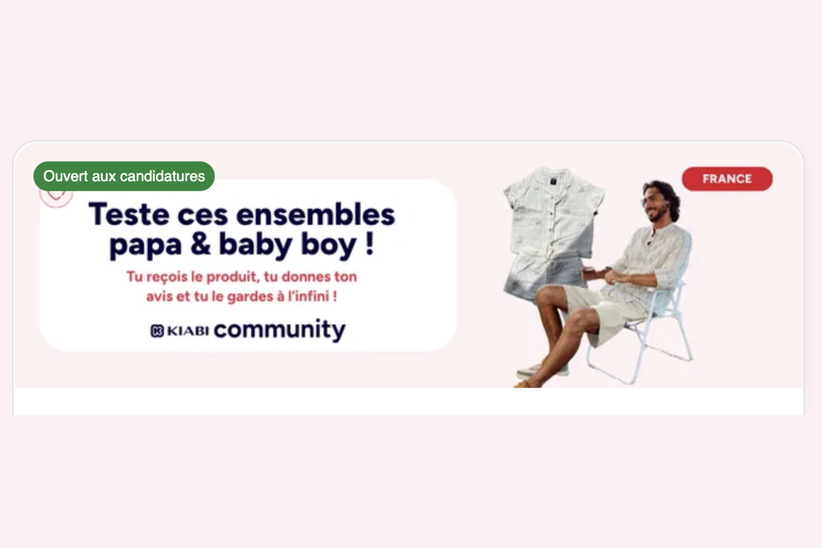 Test gratuit Kiabi Community ensembles assortis papa et baby boy chemise rayée bermuda beige homme chemise motifs vélos short bébé garçon à recevoir et garder France 2026