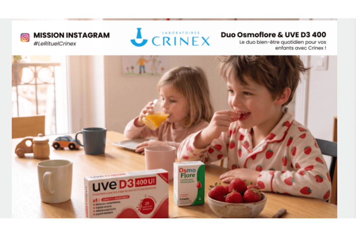 Test gratuit Crinex tribu duo bien-être enfants Osmoflore probiotique Lactobacillus rhamnosus GG UVE D3 400 UI vitamine D3 fraise candidature jusqu'au 9 août 2026