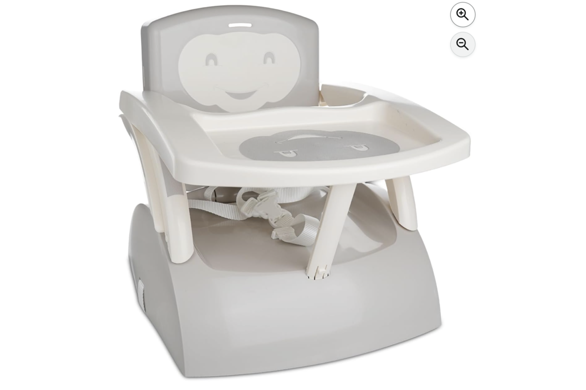 Thermobaby Rehausseur de chaise 2 en 1 gris velours avec tablette et harnais