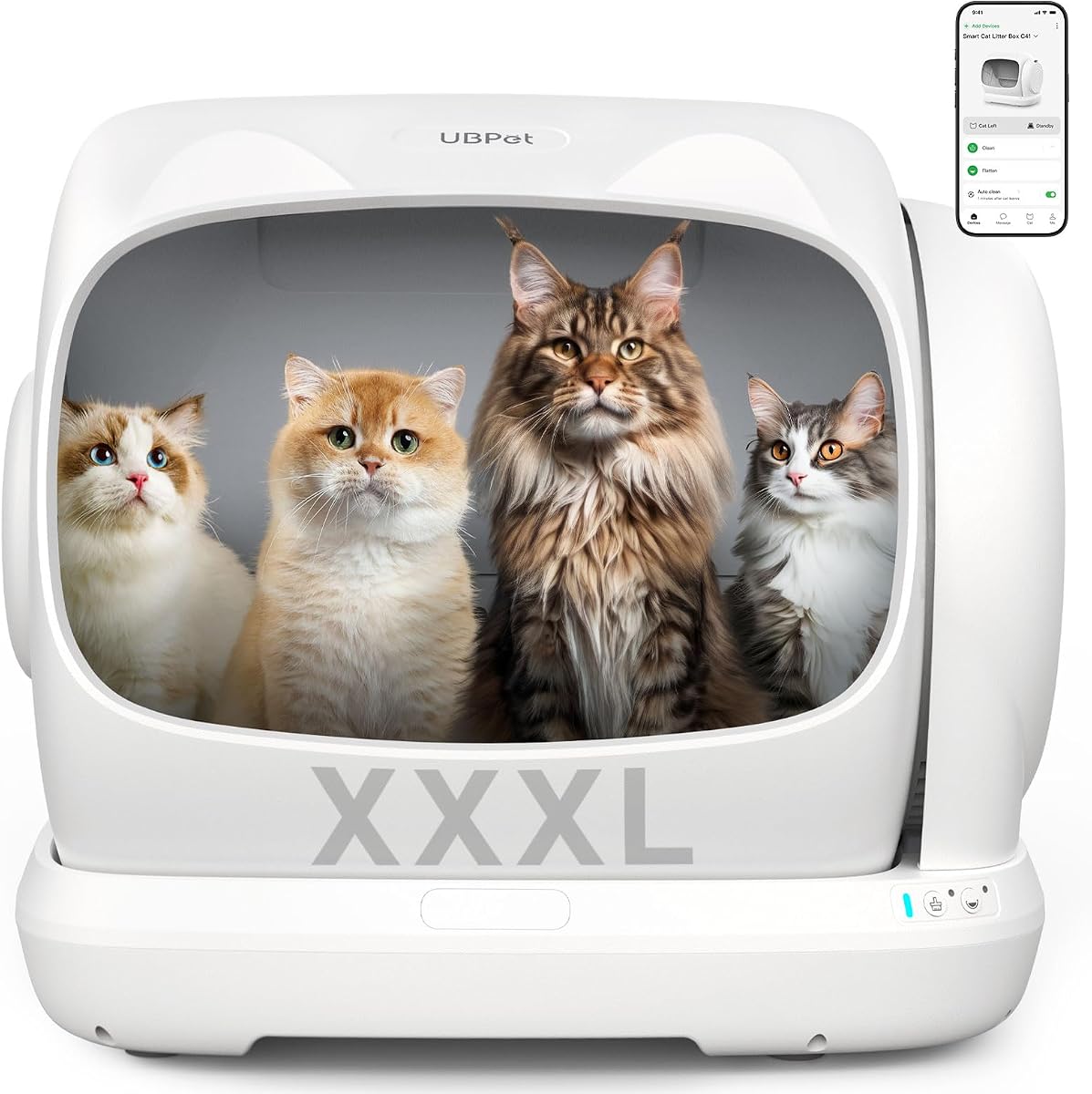 Litière autonettoyante UBPET XXXL 106L blanche pour plusieurs chats