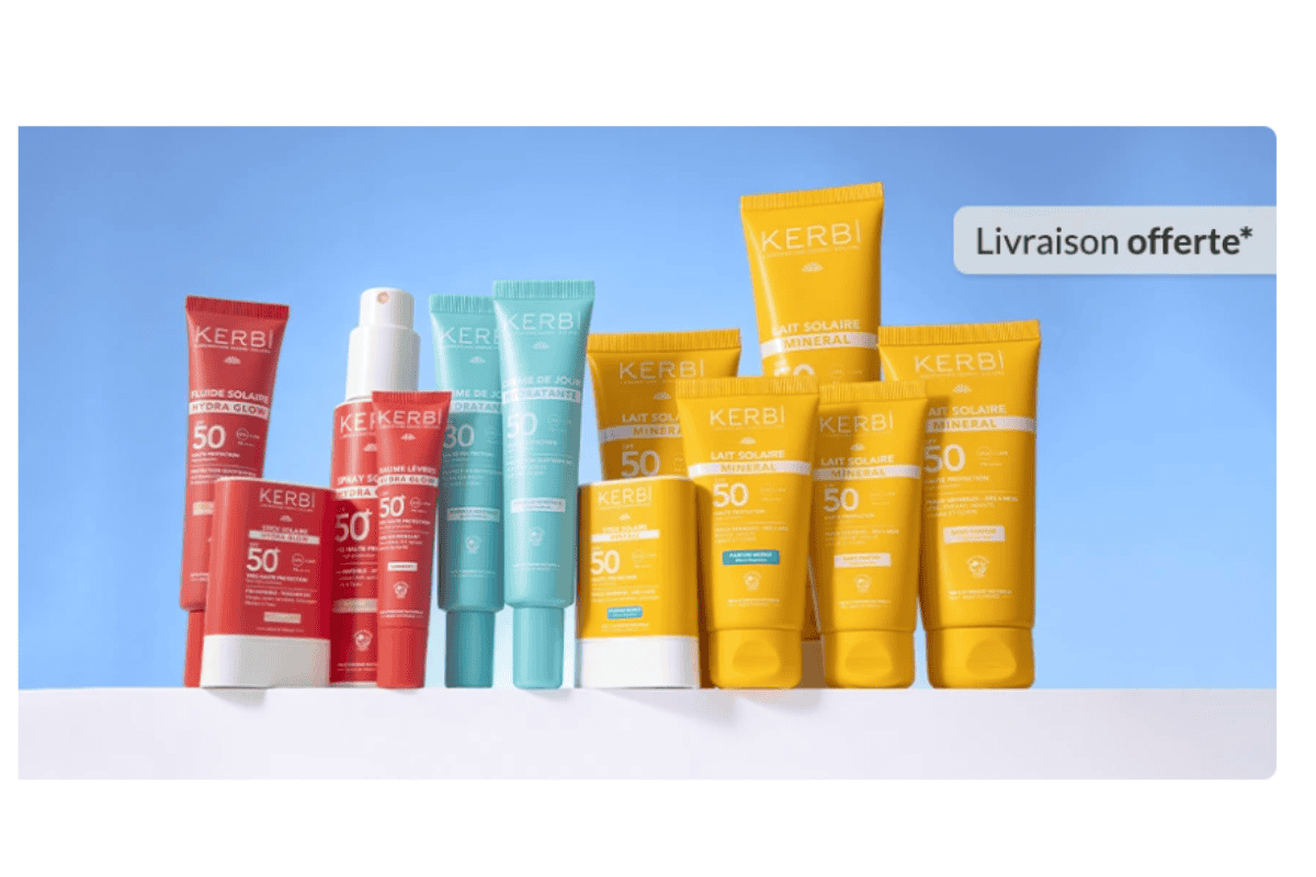 Vente privée Kerbi protection solaire SPF50 laits crèmes sticks baumes lèvres Bebeboutik juin 2026