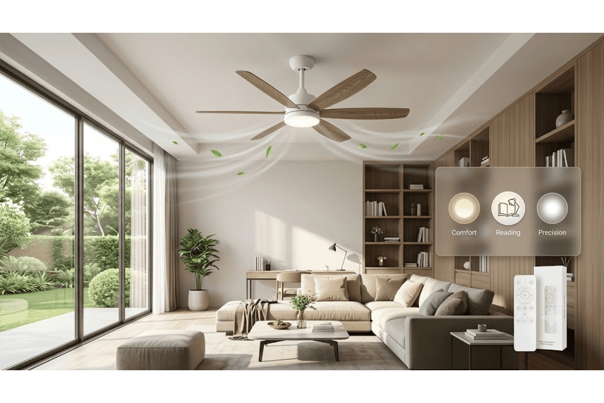 Ventilateur de plafond avec lampe LED E27 6 pales 3 vitesses grain de bois 52 cm 22,84 €