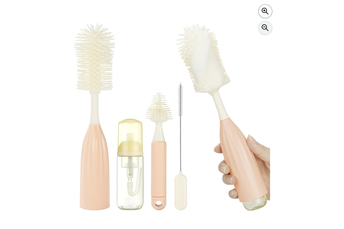 Vicloon kit 3 en 1 goupillons biberons brosse tetine paille rose