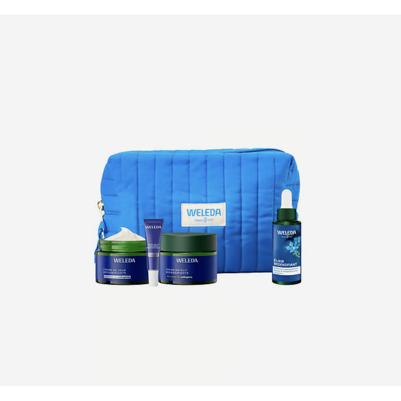 Weleda coffret bleu Bleuet Crème Jour Nuit Redensifiante + Élixir + trousse offerte