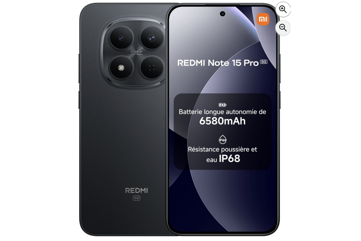 Xiaomi Redmi Note 15 Pro 5G noir avec batterie 6580 mAh et certification IP68