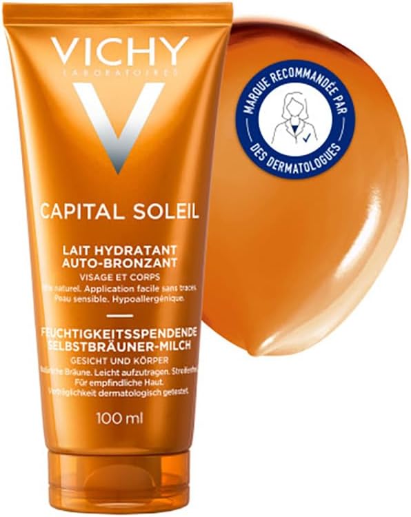Tube Vichy Idéal Soleil lait hydratant auto-bronzant visage et corps 100 ml